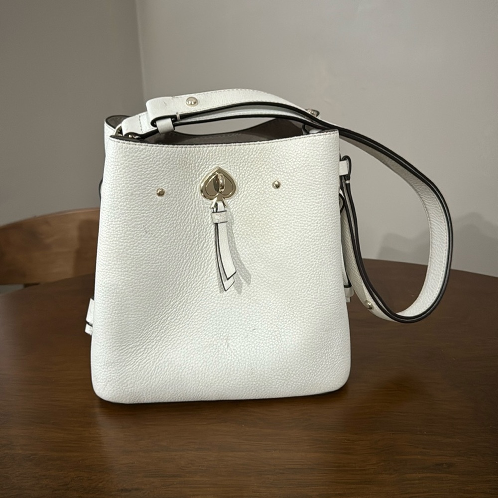 Kate Spade white with gold hardware bucket purse